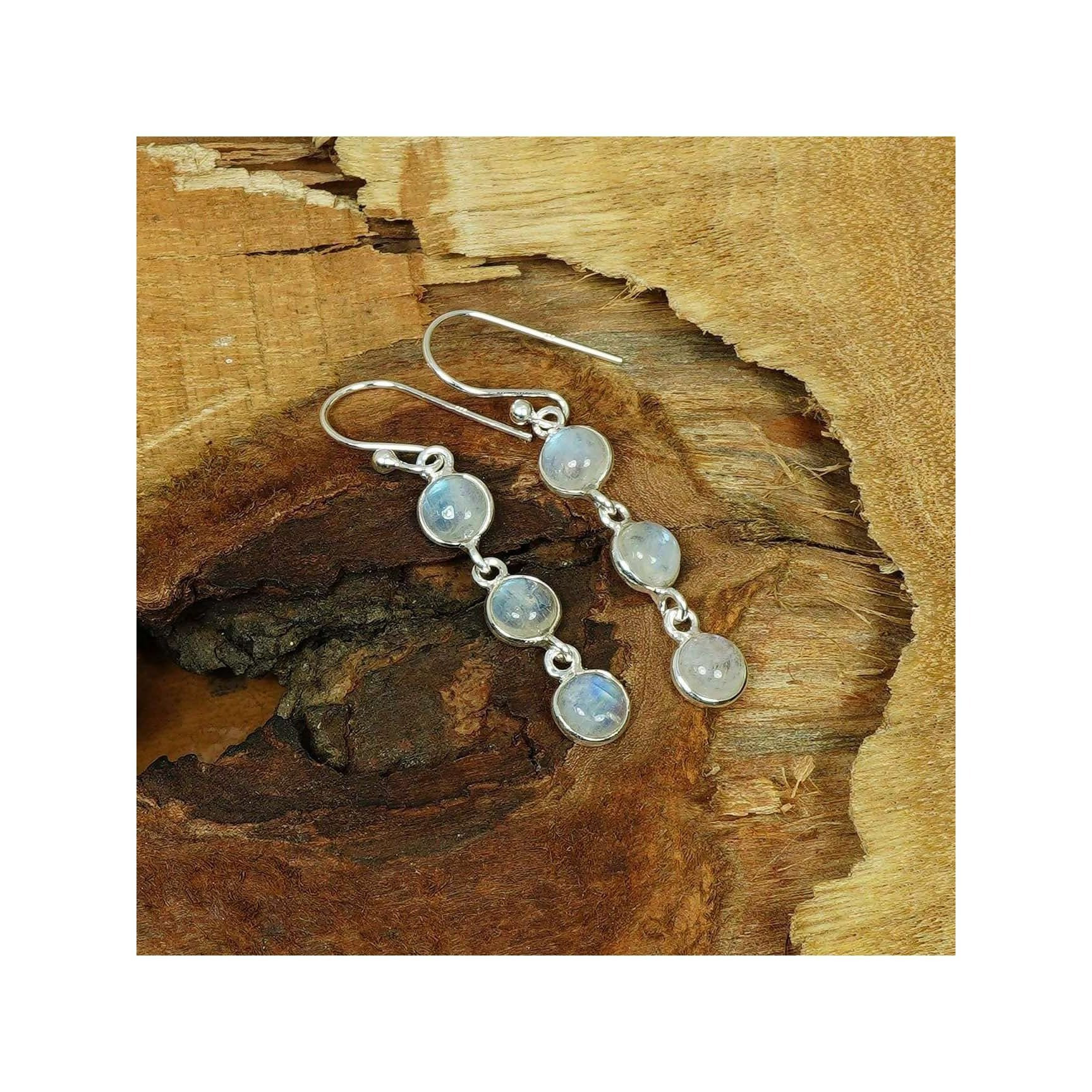 925 Silver Gemstone 1 Pair Earring Malachite Onyx Carnelian Rose Quartz Hook